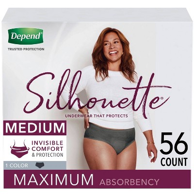 Depend Silhouette Incontinence Fragrance Free Underwear for Women - Maximum Absorbency - Medium - Black - 56ct
