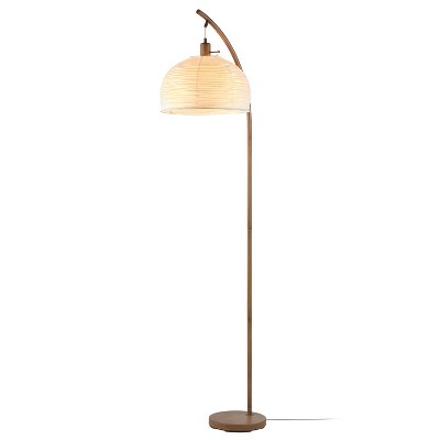 Globe Electric 70" Wood-Tone Finish Floor Lamp with White Paper Shade