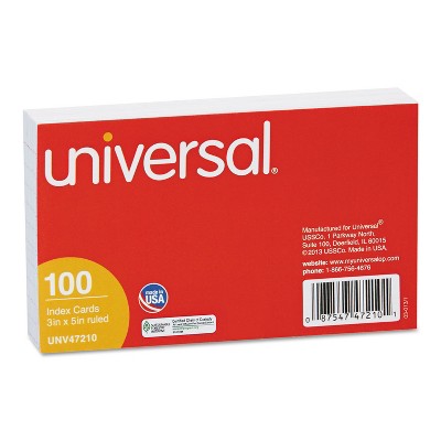 UNIVERSAL Ruled Index Cards 3 x 5 White 100/Pack 47210