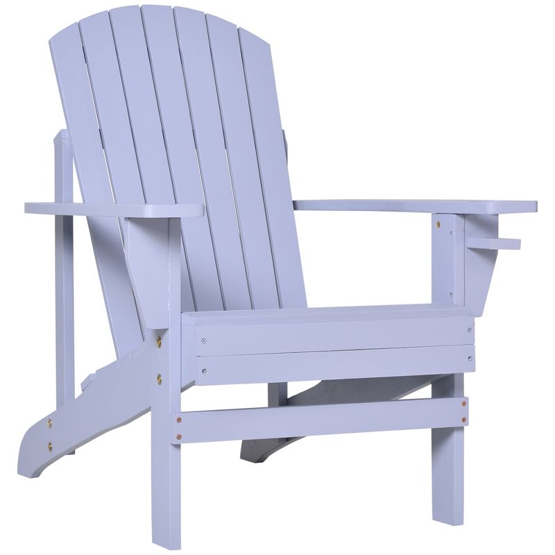 Outsunny Wooden Adirondack Chair Outdoor Classic Lounge Chair with Ergonomic Design & a Built-In Cup Holder for Patio Deck Backyard Fire Pit, 1 of 12