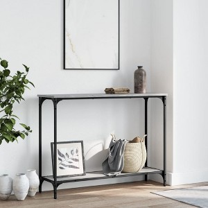 Clihome Sonoma Oak Industrial Console Table, Matte Black Metal Frame, with Shelf & Adjustable Feet - 1 of 4