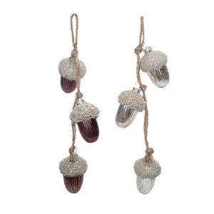Transpac Glass Layered Acorn Ornament w/Bead Detail Set of 2 Christmas Home Decorations - 1 of 1