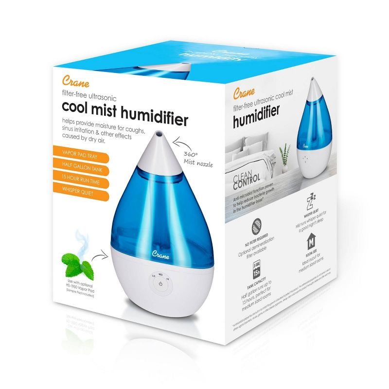 Crane Droplet Ultrasonic Cool Mist Humidifier - 0.5gal, 3 of 14