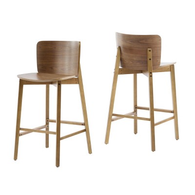 Armless Wooden Bar Stools,Rubberwood Frame Bar Chairs with Square Bentwood Seat,Low Curved Back Bar Stools for Bistro Cafe-Coolbibila