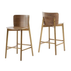 Armless Wooden Bar Stools,Rubberwood Frame Bar Chairs with Square Bentwood Seat,Low Curved Back Bar Stools for Bistro Cafe-Coolbibila - 1 of 4
