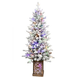SEVOBAL Artificial Trees 4FT Flocked Christmas Tree with 396 Tips Pre Lit Christmas Tree Artificial Christmas Tree, Green, 23"*10"*48" - 1 of 4