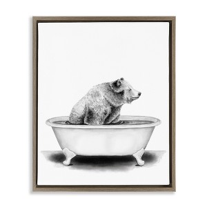 Stupell Industries Bear In Tub Rustic Bathroom Floating Frame Canvas Art - 1 of 4