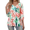 Nlife Women's Casual V Neck Floral Print 3/4 Length Sleeve Blouses Tropical Hawaiian Shirt Tops - 2 of 4