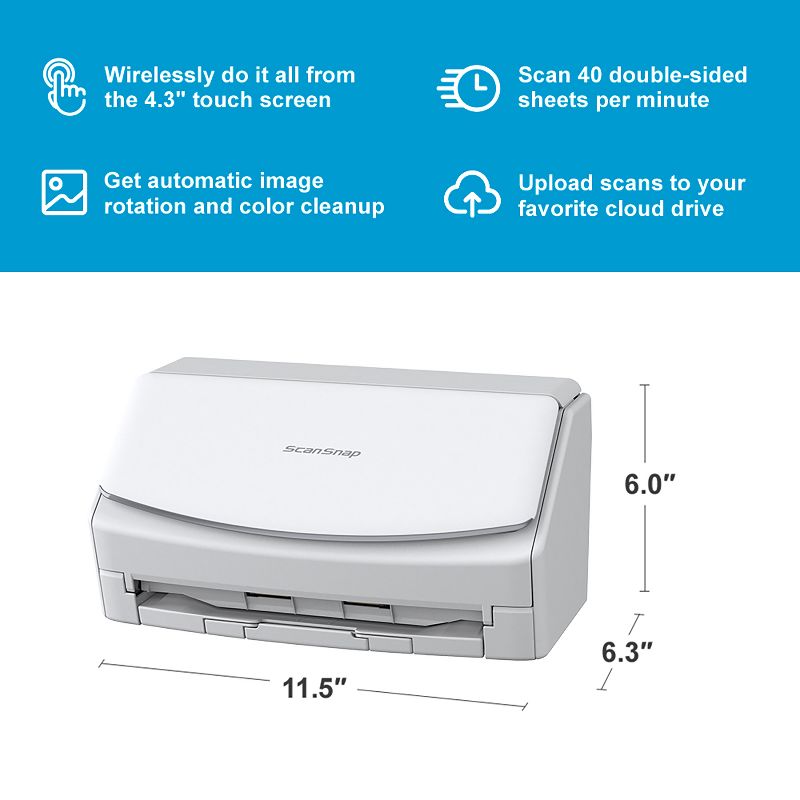 Fujitsu ScanSnap iX1600 Versatile Cloud Enabled Document Scanner for Mac and PC, White (PA03770-B615), 2 of 8