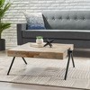 Mango Wood and Iron Modern Industrial Coffee Table with V-Shaped Legs and Handcrafted Design for Living Room Decor - 3 of 4