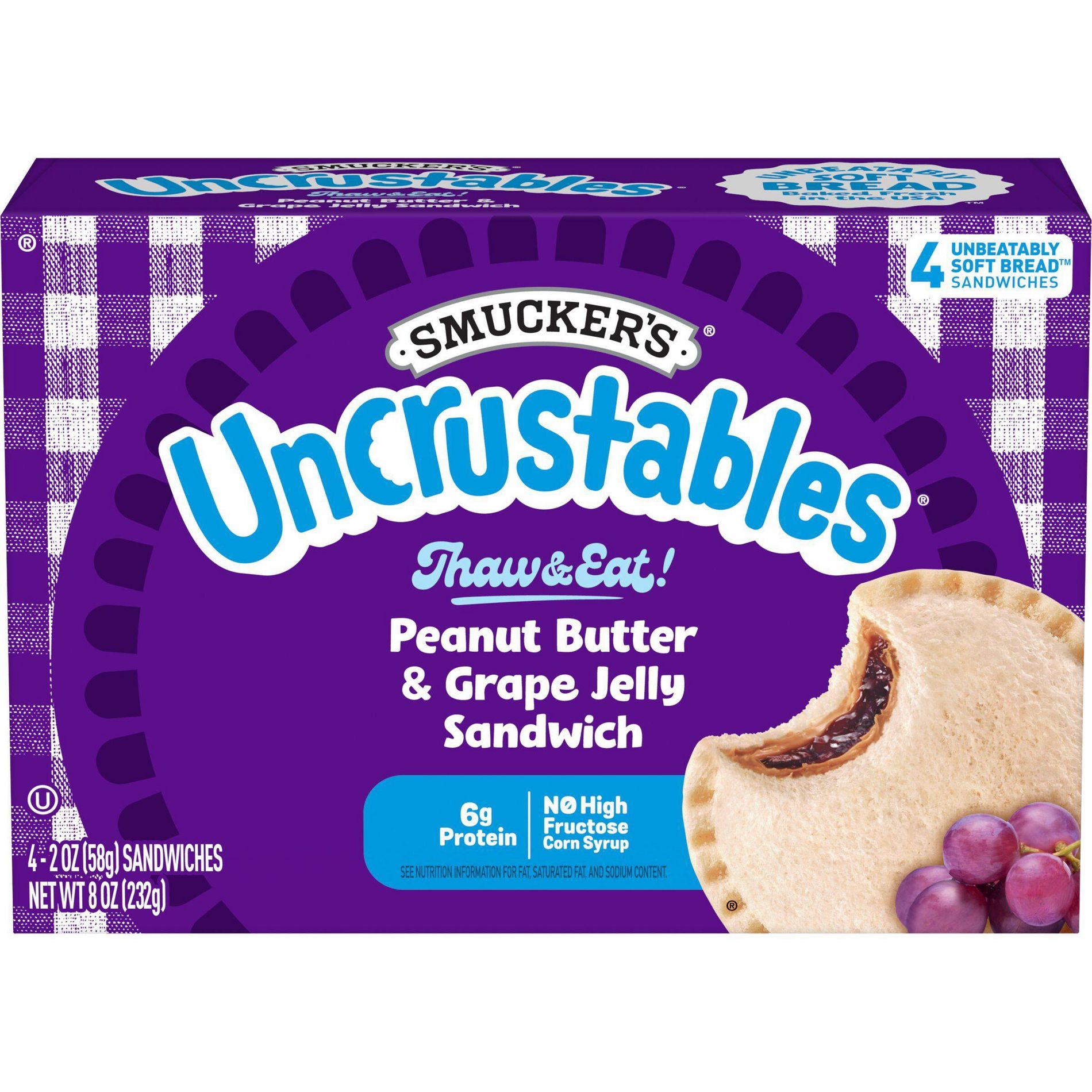 Smucker's Uncrustables Frozen Peanut Butter & Grape Jelly Sandwich - 8oz/4ct