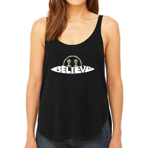 LA Pop Art Believe UFO - Women's Premium Word Art Flowy Tank Top - 1 of 4