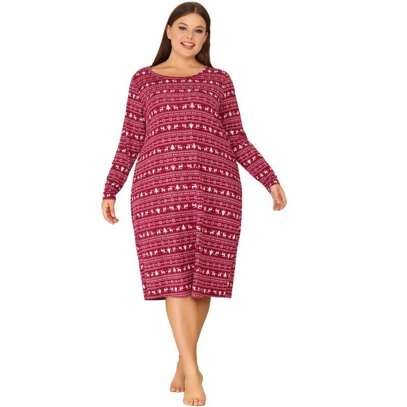 Agnes Orinda Women's Plus Size Comfy Long Sleeve Sleep Dress Nightgown, 3 of 6