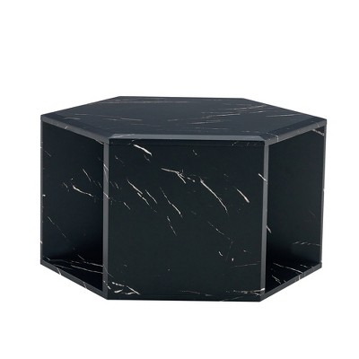FURNIinspire Coffee Tables Hexagonal MDF Coffee Table with Pattern Stickers and Multi Hole Design for Living Room Bedroom, Black, 25"*21.6"*14"
