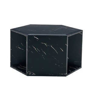 FURNIinspire Coffee Tables Hexagonal MDF Coffee Table with Pattern Stickers and Multi Hole Design for Living Room Bedroom, Black, 25"*21.6"*14" - 1 of 3