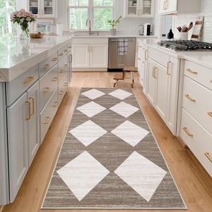 Runner Rug Washable Distressed Trellis Rug, Bedside Modern Checkered Office Carpet Low Pile Neutral Soft Nursery Carpet - 1 of 4