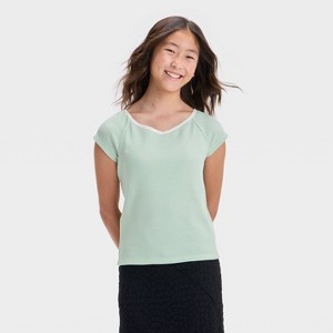 Girls' Short Sleeve Lace Trim T-Shirt - art class™ - 1 of 3