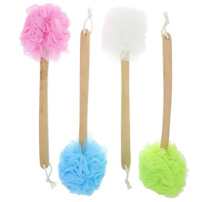 Juvale 4 Pack Body Back Scrubber For Shower, Loofah On A Stick, Exfoliating Mesh Pouf with Handle, 16 in