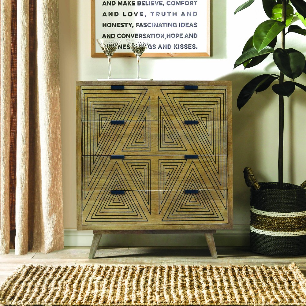 Furniture of America Amarily Mid-Century Modern 4 Drawer Accent Chest Brown: Mango Wood Storage Solution