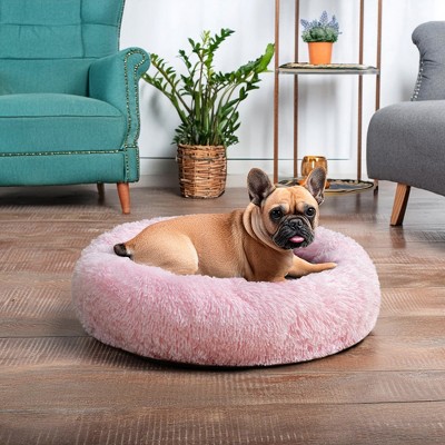 Small Pink Faux Fur Round Donut Pet Bed