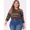 Agnes Orinda Women's Plus Size Comfy Knit 3/4 Sleeve V Neck Stripe Boho Casual Blouse - 2 of 4