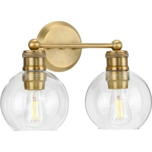 Progress Lighting Hansford 2-Light Bath Light Vintage Brass with Clear Globe Glass Shade - 1 of 4