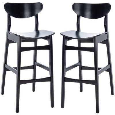 Mid-Century Sleek Black Wood Bar Stool, Set of 2