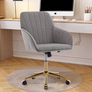 LOVMOR Adjustable Office Chair w/golden base,Modern Swivel Chair w/Wheels for Bedroom Office - 1 of 4