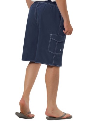 TATT 21 Men's Casual Holiday Solid Color Drawstring Waist Beach Board Shorts Navy Blue 30 — фото 3