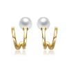 Guili Sophisticated Sterling Silver 14K Gold-Plated Earrings with White Freshwater Pearls and Curved Double Wire Design – Elegant and Modern - 2 of 2