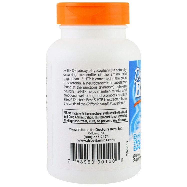 Doctor's Best 5-HTP, Enhanced with Vitamins B6 & C, 120 Veggie Caps, 3 of 4