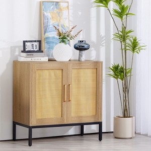 LIKEPAY Rattan Buffet 2-Door Storage Sideboard Cabinet with Adjustable Legs - 1 of 4
