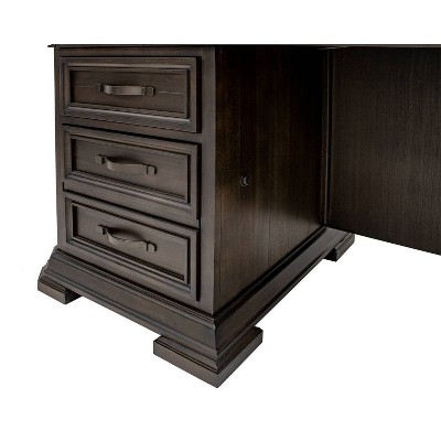 Brown Wood Double Pedestal Executive Desk with Drawers