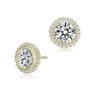 Guili Sterling Silver Rhodium or 14K Gold Plated Clear Round Cubic Zirconia Milgrain Halo Stud Earrings for a Stunning Shine and Exquisite Radiance - 1 of 3
