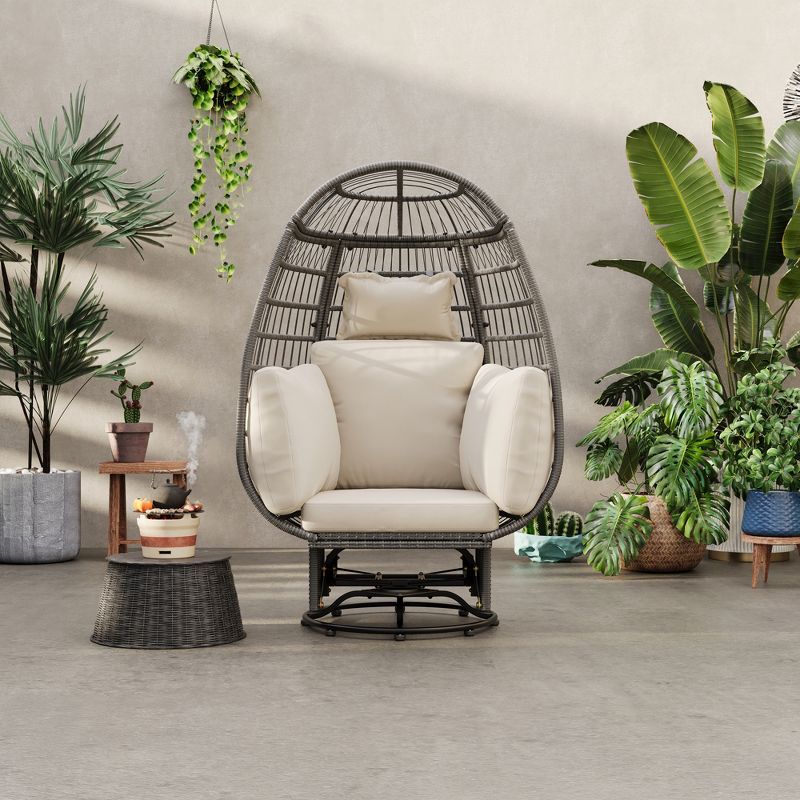 Outdoor Swivel Chair with Cushions, Rattan Egg Patio Chair with Rocking Function 4M - ModernLuxe, 1 of 14