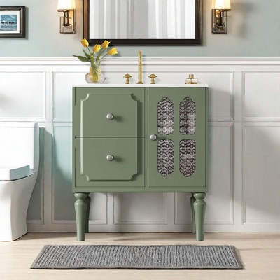 NicBex 30" Bathroom Vanity with Sink, Bathroom Storage Cabinet, 2 Spacious Drawers and 1 Cabinet with Glass Door for Bathroom, Green