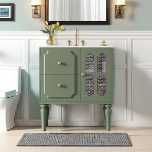 NicBex 30" Bathroom Vanity with Sink, Bathroom Storage Cabinet, 2 Spacious Drawers and 1 Cabinet with Glass Door for Bathroom, Green - 1 of 4