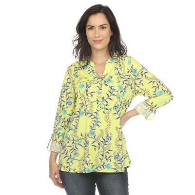 White Mark Women's Paisley Button Front Tunic Top