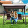 Aoodor 3-Seat Outdoor Rattan Patio Swing with Adjustable Dark Blue Canopy, Built-in Quick-Drying Foam Seat, Rattan Wicker, Rust-Resistant Iron Frame - 2 of 4