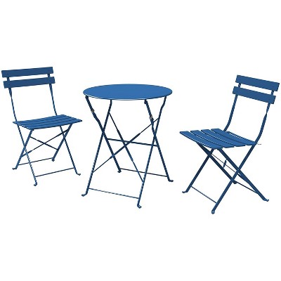 DOMETOUR 3 Piece Premium Steel Patio Bistro Set, Outdoor Furniture Sets Folding Table and Chairs, Portable Patio Set