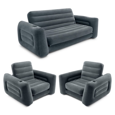 Intex Inflatable Furniture Set With Pull Out Sofa Chair Queen Sized Air Bed Mattress And 2 Pull Out Sofa Bed Sleep Away Futon Couch Dark Gray Target