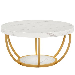 Zeus & Ruta 31.7" Modern Round 2-Tier Wood Accent Coffee Table with Open Storage Shelves - 1 of 4