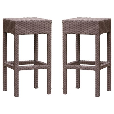 Milton Set of 2 Wicker Patio Backless Barstool - Brown - Christopher Knight Home