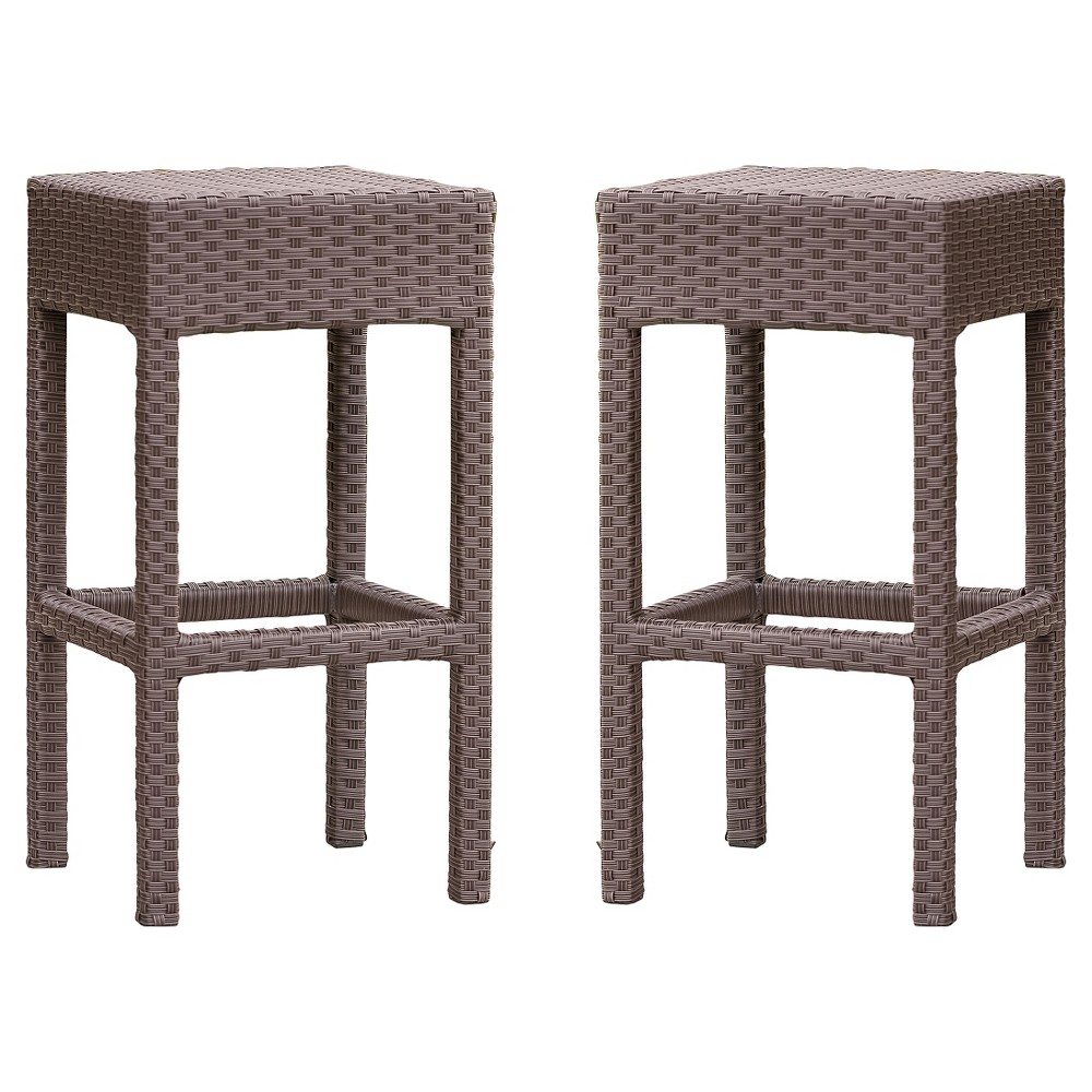 Milton Set of 2 Wicker Patio Backless Barstool - Brown - Christopher Knight Home: UV & Weather-Resistant, No Assembly Required