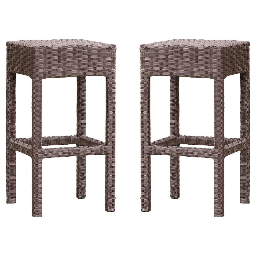 Photos - Chair Milton Set of 2 Wicker Patio Backless Barstool - Brown - Christopher Knight Home: UV & Weather-Resistant, No Assembly Requir