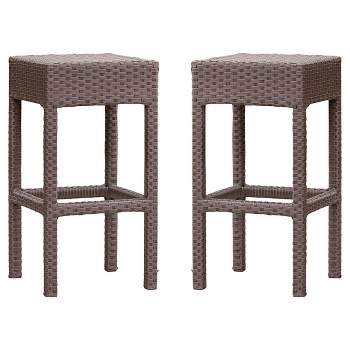 Milton Set of 2 Wicker Patio Backless Barstool - Brown - Christopher Knight Home