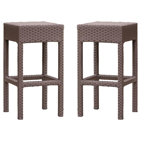 Wicker Patio Backless Barstool Brown, Outdoor Backless Wicker Bar Stools