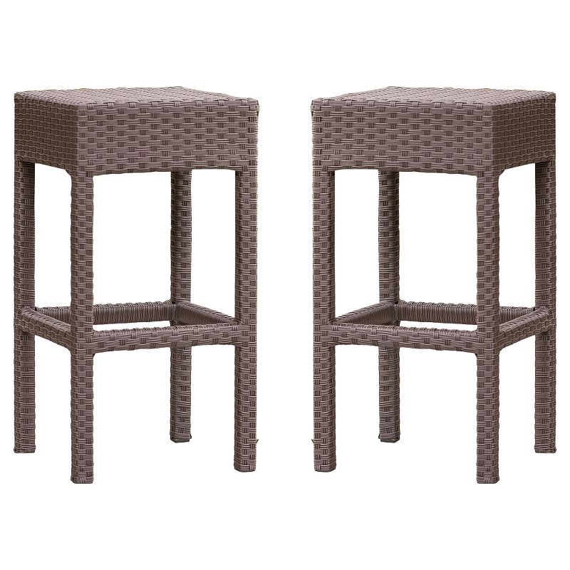 Milton Set of 2 Wicker Patio Backless Barstool - Brown - Christopher Knight Home, 1 of 6