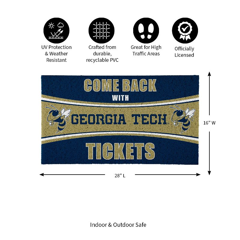 Evergreen Come Back with Tickets Georgia Tech 28" x 16" Woven PVC Indoor Outdoor Doormat, 2 of 7