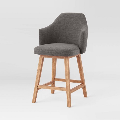 Kinston Swivel Curved Back Upholstered Counter Height Barstool Gray - Thresholdâ¢ : Target